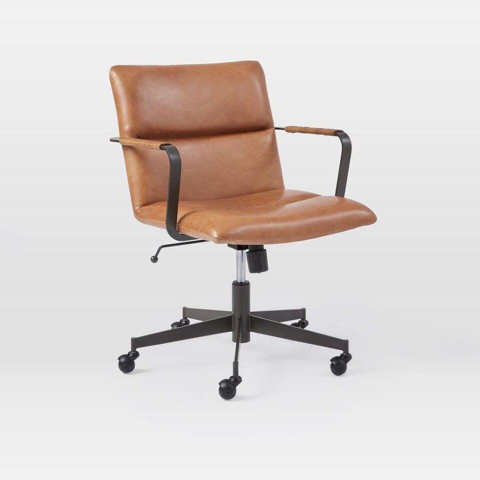 Cooper MidCentury Leather Swivel Office Chair West Elm UK